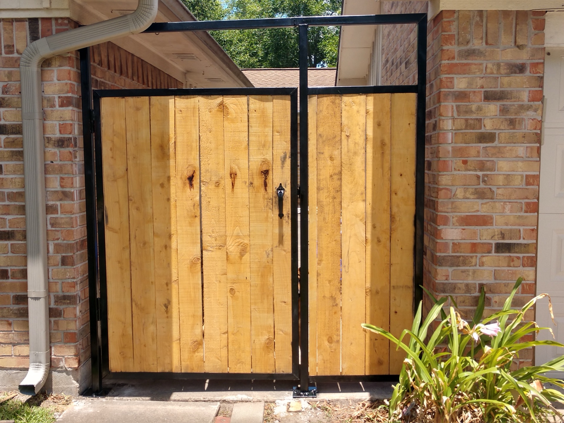 Cedar and metal side yard gate